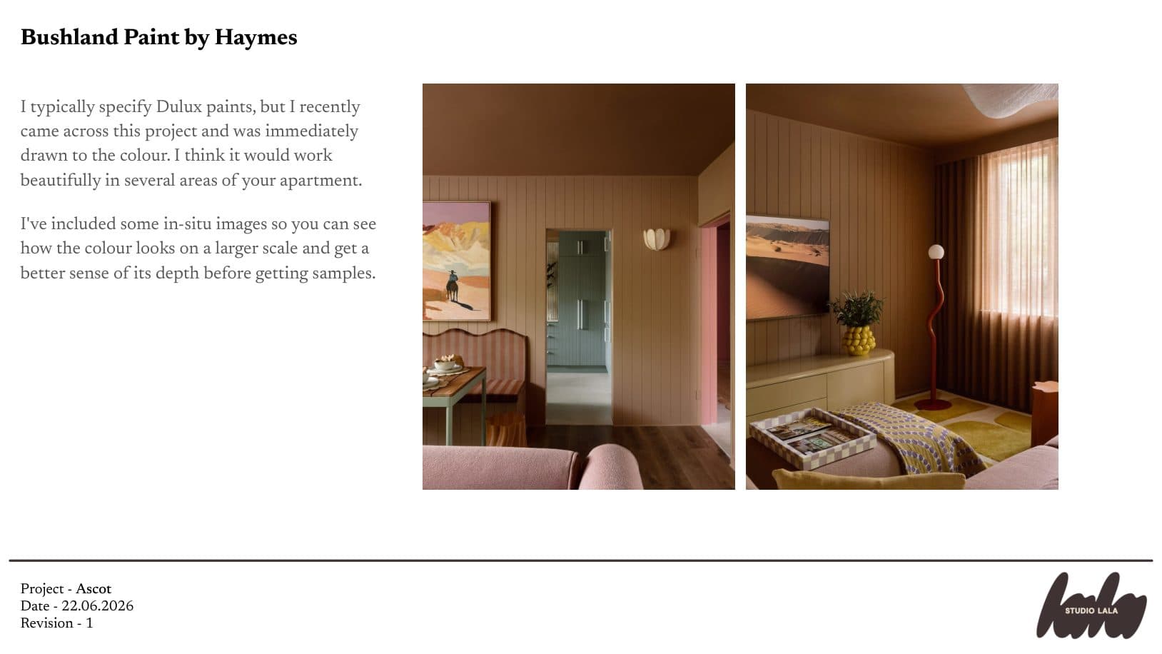 Bushland by Haymes slide: a note on the colour with two photos of it in a room