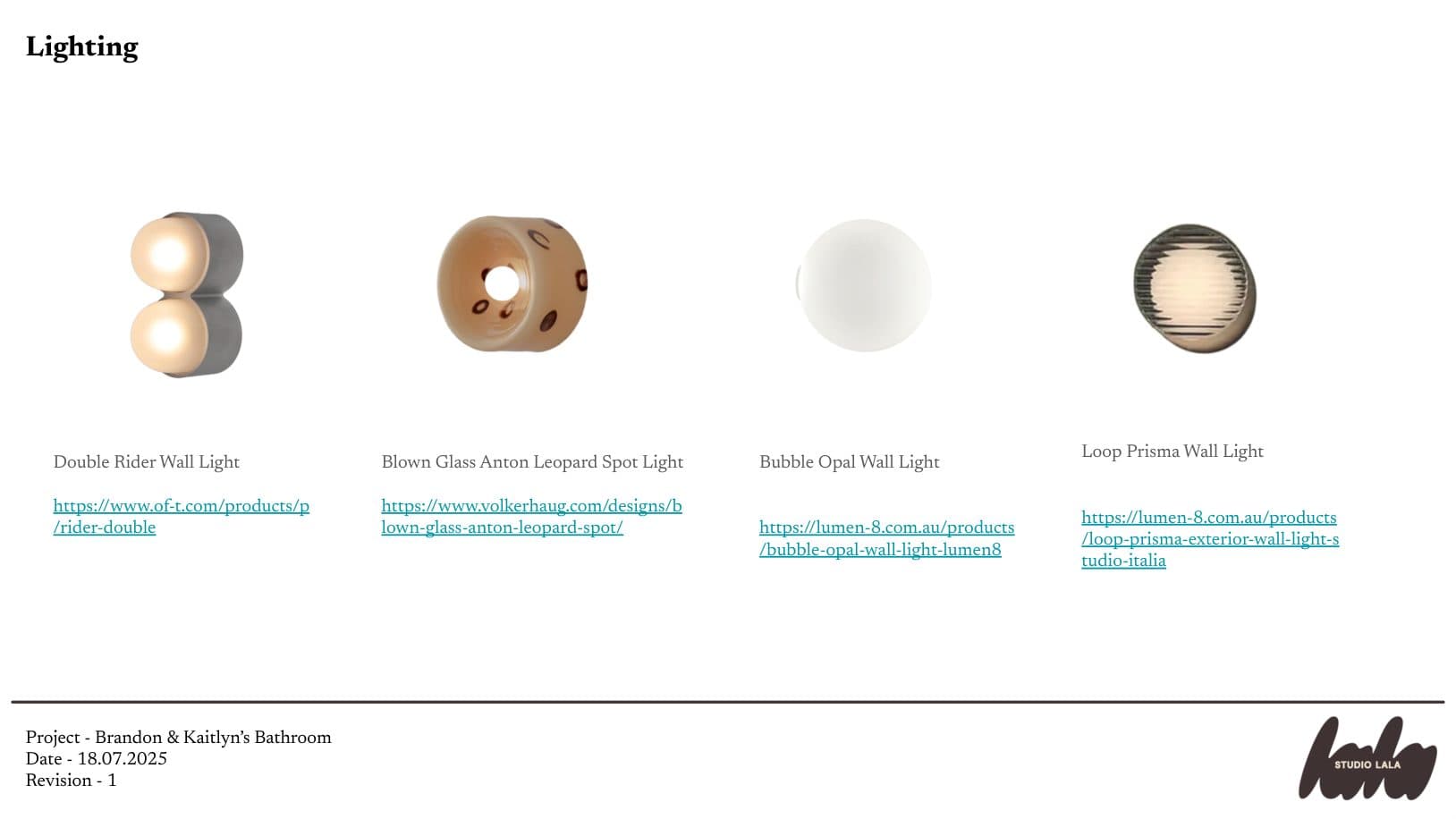 Lighting slide: the four wall lights, from a double globe to a fluted glass light