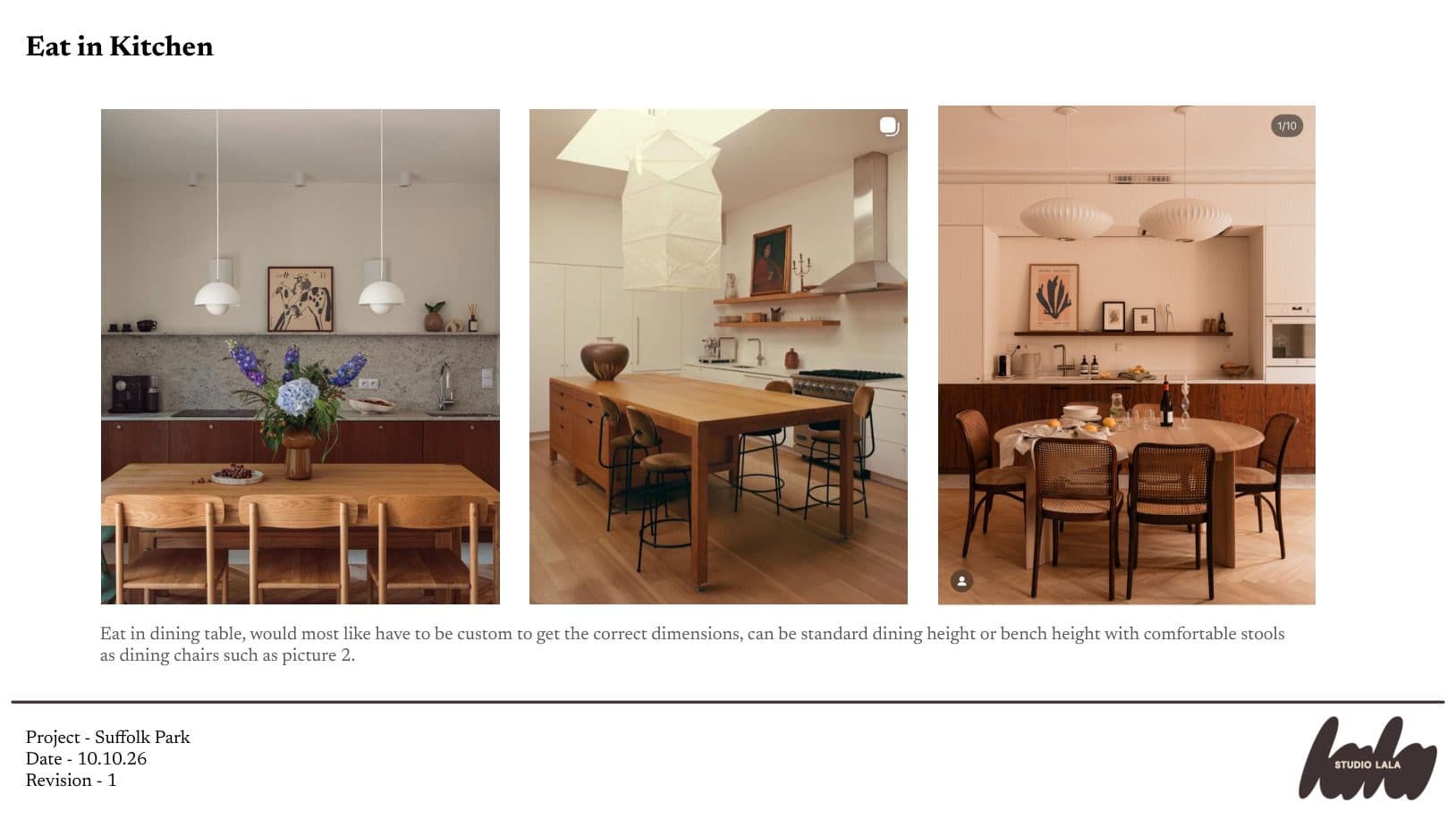 Eat-in kitchen slide: references for a custom eat-in dining table