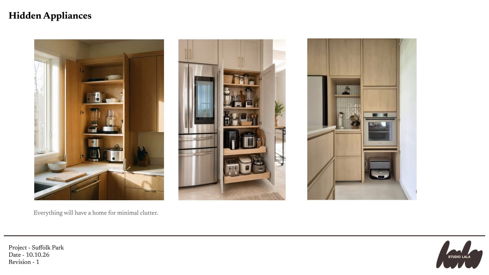 Hidden appliances slide: references for appliance cupboards that keep the benches clear